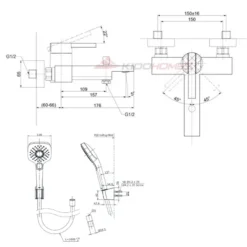 Bản vẽ kỹ thuật của bộ sen tắm nóng lạnh TOTO TBG153B0A/TBW02006V