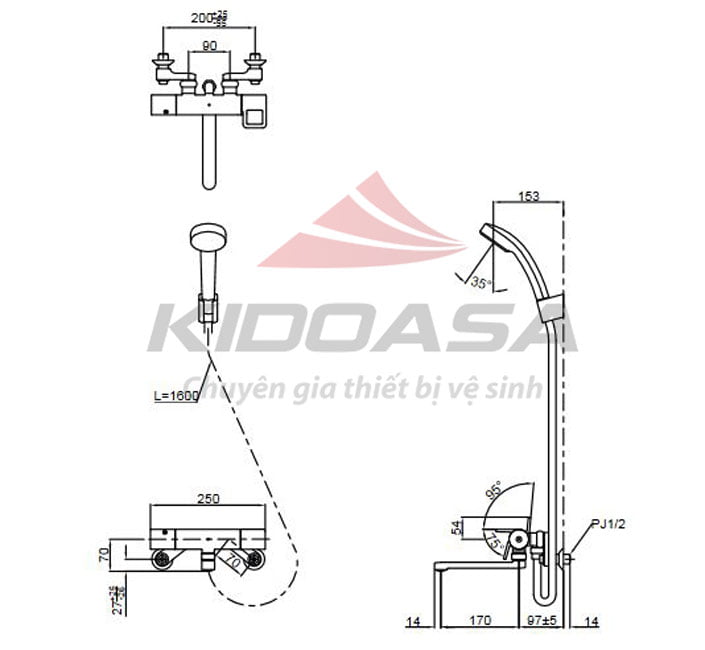 Bản vé kỹ thuật bộ sen tắm TOTO TMGG40LE