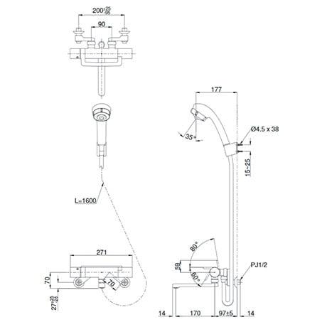 Bản vẽ kỹ thuật bộ sen tắm TOTO TMGG40QJ