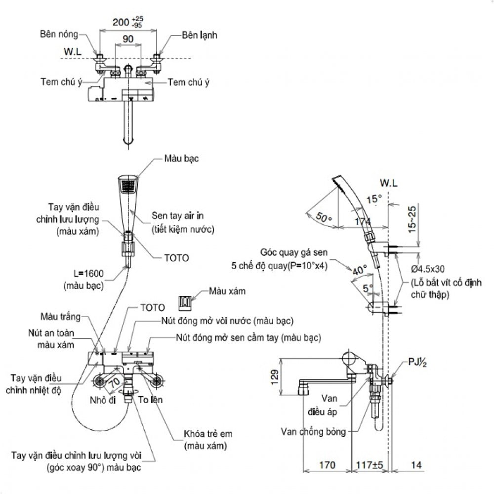 Bản vẽ kỹ thuật bộ sen tắm TOTO TMN40TEC