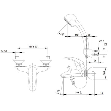 Bản vẽ kỹ thuật bộ sen tắm toto TX432SHBR