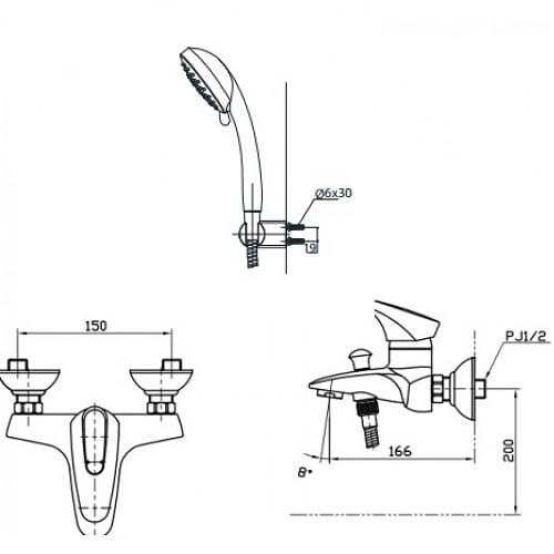 Bản vẽ kỹ thuật bộ sen tắm TOTO TS217A/DGH108ZR