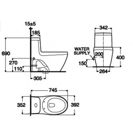 Bản vẽ kỹ thuật bồn cầu american standard WP-2035