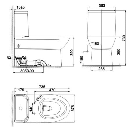 bản vẽ kỹ thuật bồn cầu 1 khối American Standard WP-2073PL