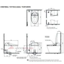 Bản vẽ kỹ thuật của bồn cầu thông minh WASHLET G5A CW878BA/TCF76311GAA/T53P100VR