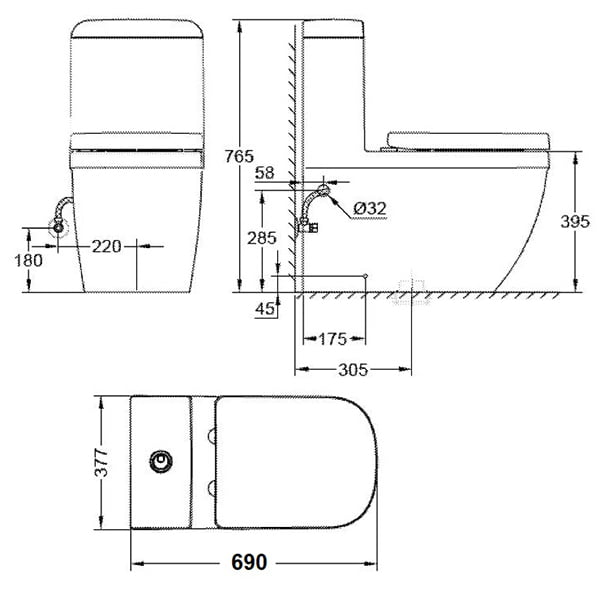 Bản vẽ kỹ thuật bồn cầu grohe 39119001 