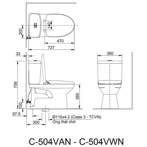 Bản vẽ kỹ thuật bồn cầu Inax AC-504VWN 