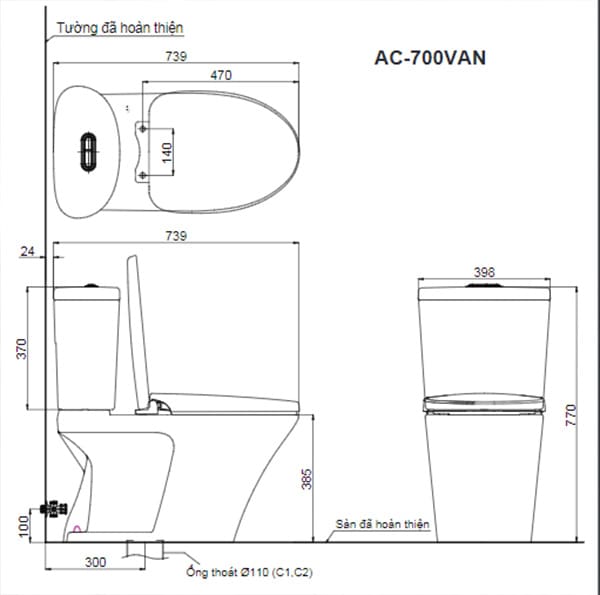 Bản vẽ kỹ thuật bồn cầu Inax AC-700A+CW-H17VN