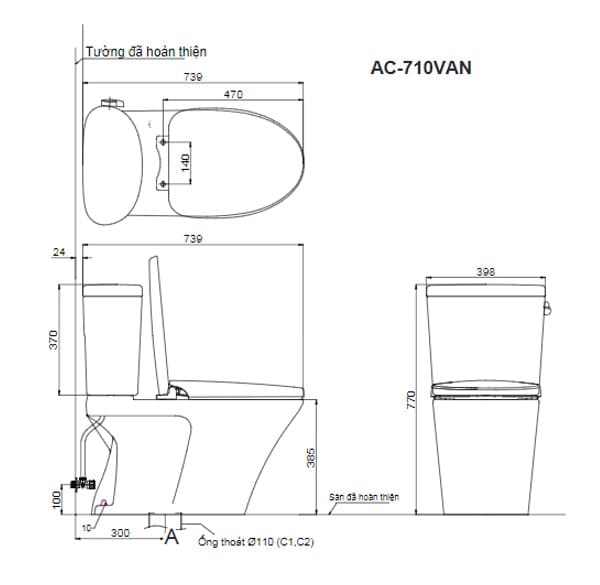 Bản vẽ kỹ thuật bồn cầu Inax AC-710A+CW-H17VN 