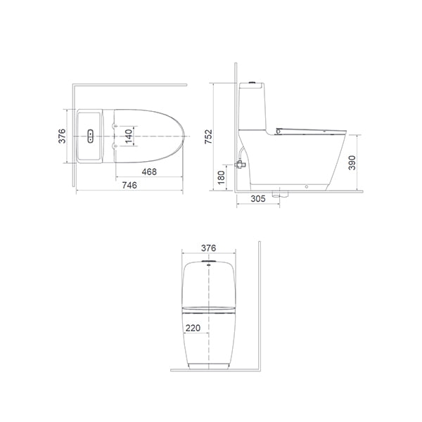 Bản vẽ kỹ thuật bồn cầu Inax AC-832VN 