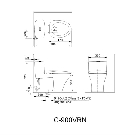 Bản vẽ kỹ thuật bồn cầu inax AC-900R+CW-H17VN 