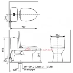 Bản vẽ kỹ thuật của bồn cầu INAX AC-969+CW-S15VN