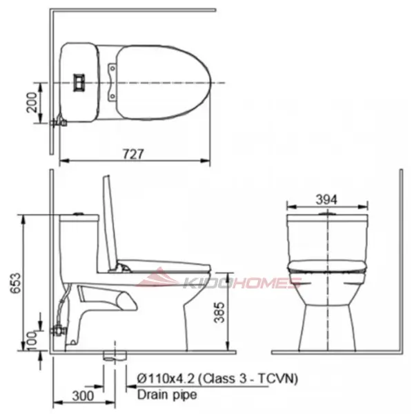 Bản vẽ kỹ thuật của bồn cầu INAX AC-969+CW-S15VN