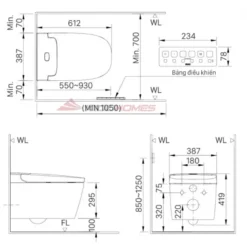 Thông số kỹ thuật của bàn cầu điện tử treo tường INAX AC-821VN