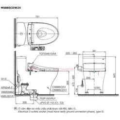Bản vẽ kỹ thuật của bồn cầu TOTO MS885DW24#XW