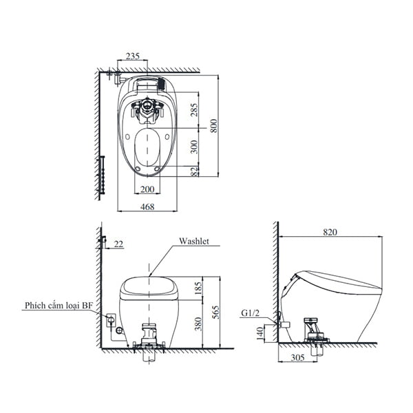 bản vẽ kỹ thuật bồn cầu TOTO CS900VT/T53P100VR