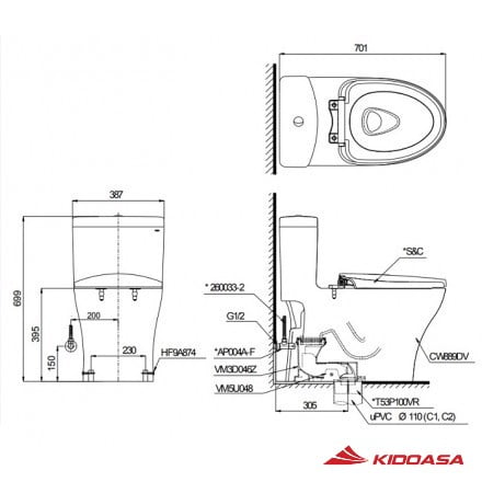 Bồn cầu 1 khối TOTO MS855CDW17#XW nắp rửa điện tử - Ảnh 2