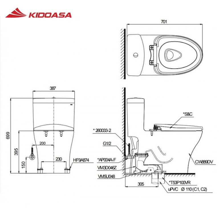 Bồn cầu 1 khối TOTO MS885DW16#XW nắp điện tử - Ảnh 2