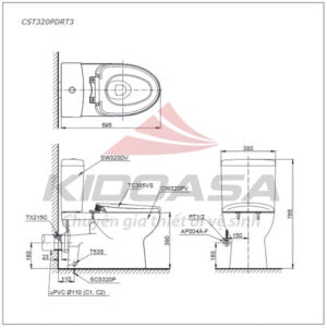Bản vẽ kĩ thuật của Bồn cầu TOTO CS320PDRT2