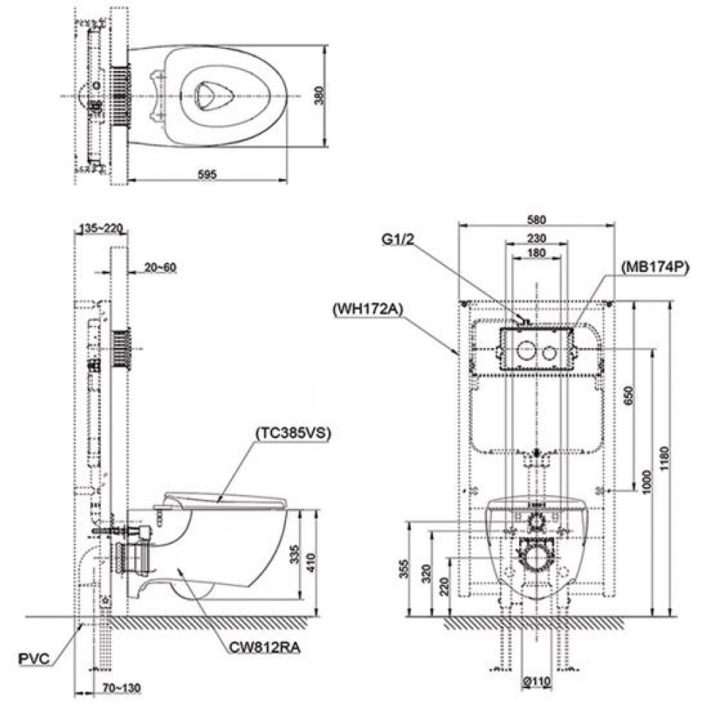 Bản vẽ kỹ thuật bồn cầu TOTO CW812RA/TCF4911Z 