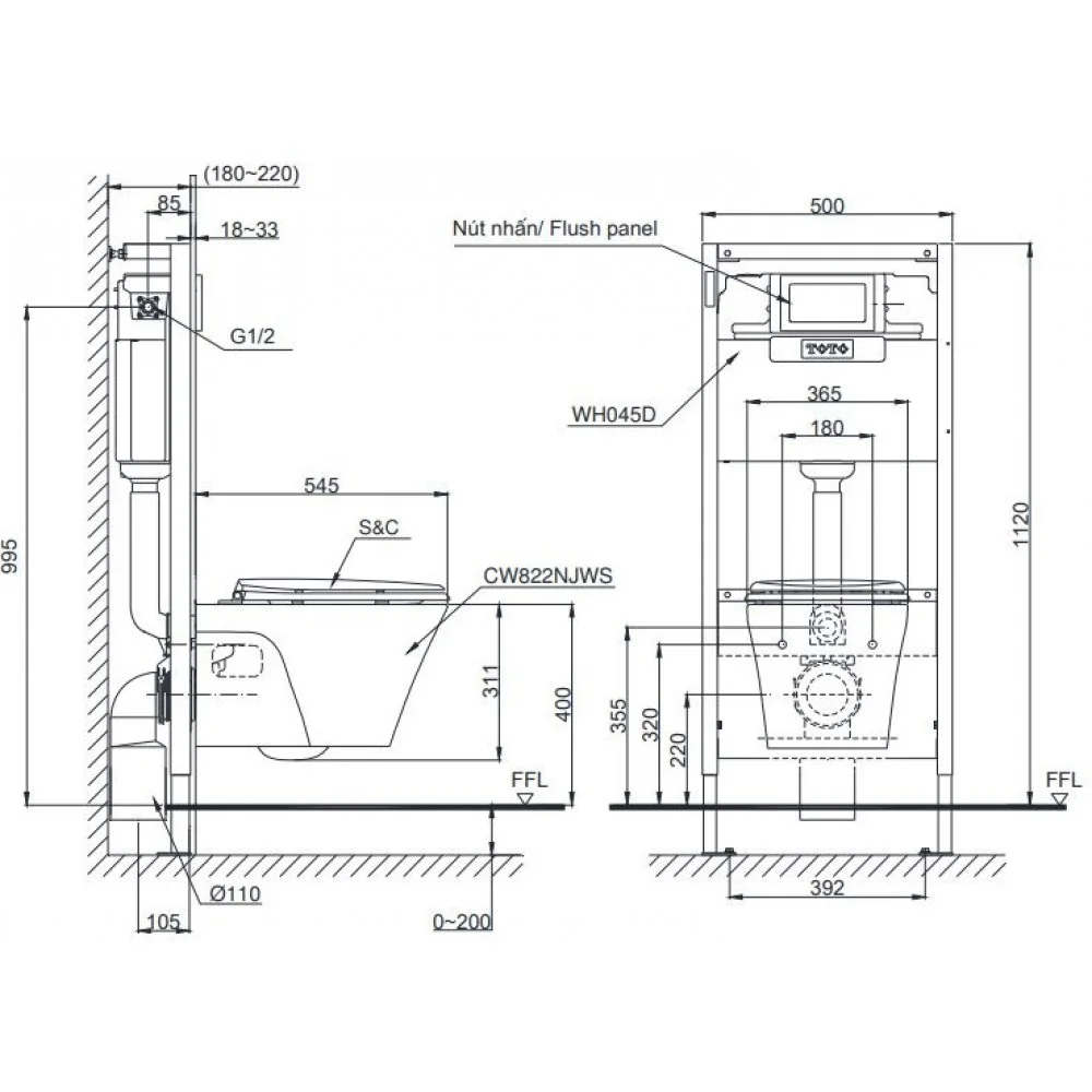 bản vẽ kỹ thuật bồn cầu toto cw822ra tcf4911z 