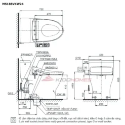 Bản vẽ kỹ thuật của bàn cầu MS188VKW24#XW + WASHLET S2 TCF33461GAA