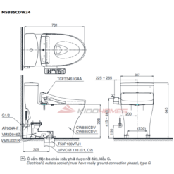 Bản vẽ kỹ thuật của bàn cầu TOTO MS885CDW24#XW kèm WASHLET S2 – TCF33461GAA