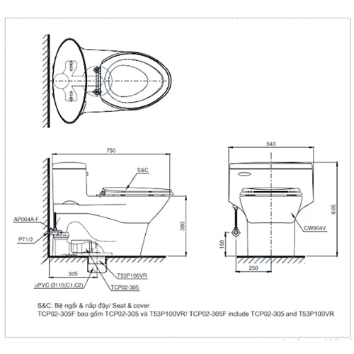 Bồn cầu 1 khối TOTO MS904E4#XW Nắp rửa cơ Ecowasher - Ảnh 2