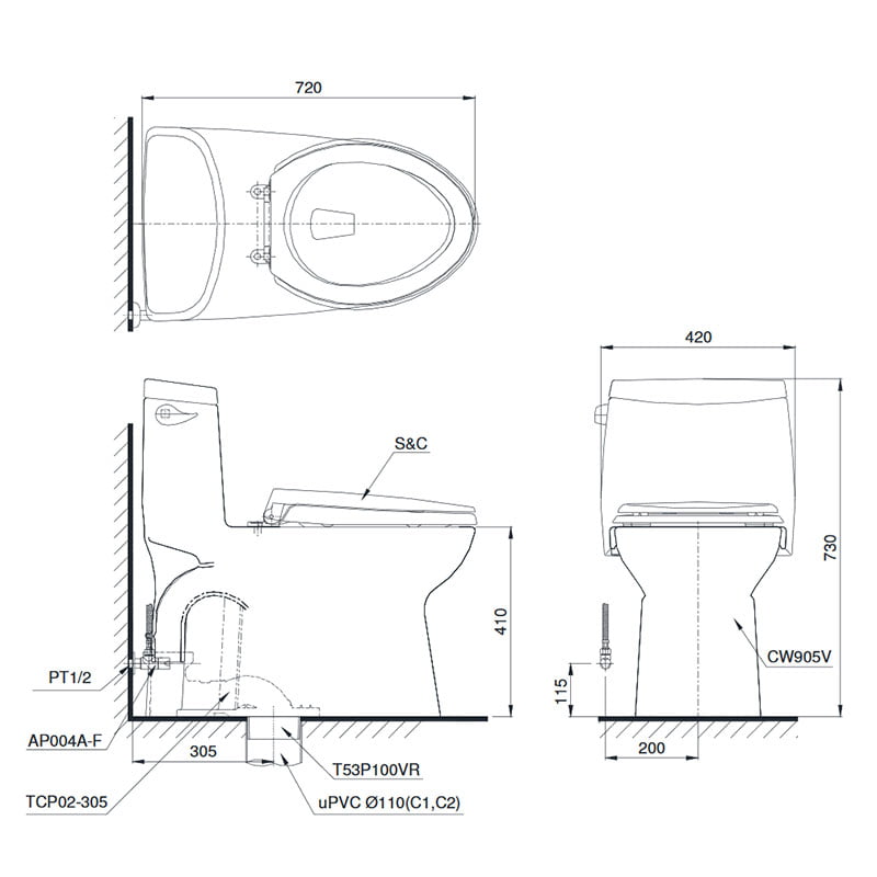 Bồn cầu 1 khối TOTO MS905W7#XW - Nắp rửa điện tử Washlet - Ảnh 2
