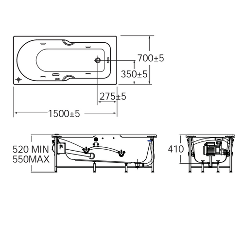 Bản vẽ kĩ thuật bồn tắm American Standard B07241-6DAWD