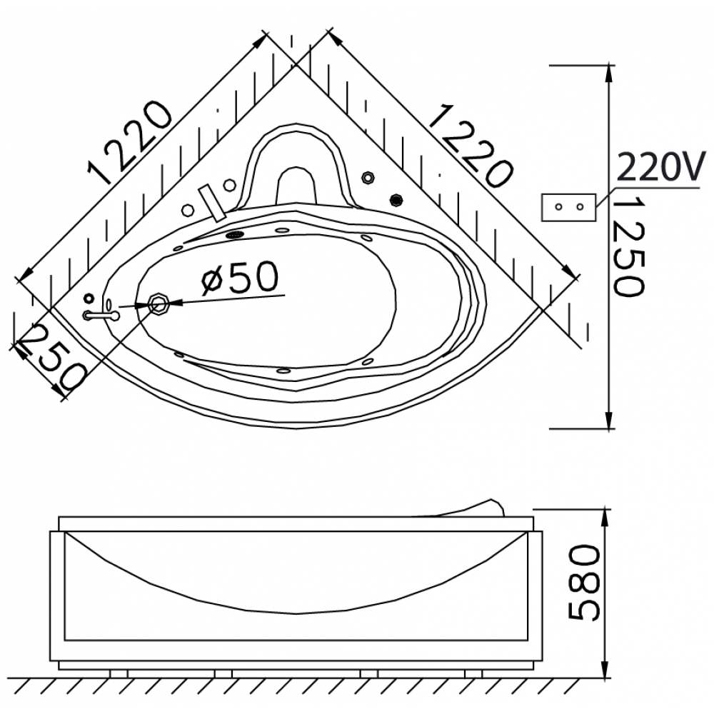 Bản vẽ kỹ thuật bồn tắm Caesar AT5120