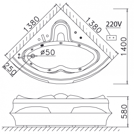 Bản vẽ kỹ thuật bồn tắm Caesar AT5132