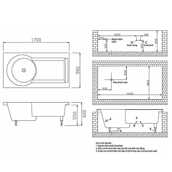 Bản vẽ kỹ thuật bồn tắm Caesar MT211SAL(R)