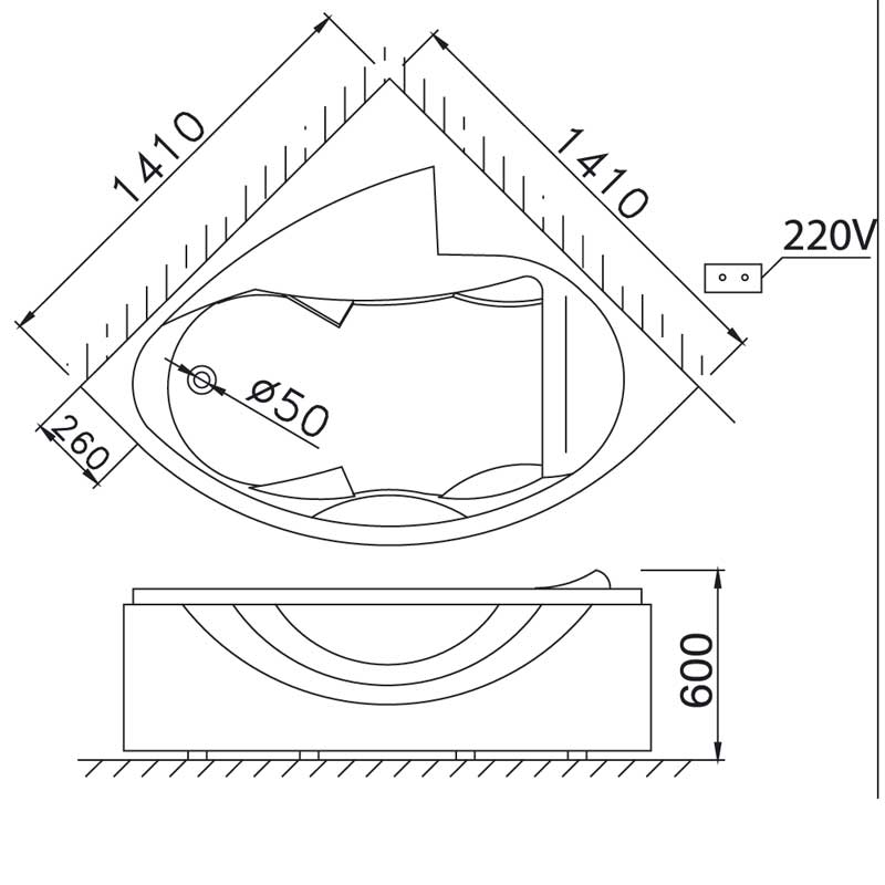 Bản vẽ kỹ thuật bồn tắm Caesar MT5140A