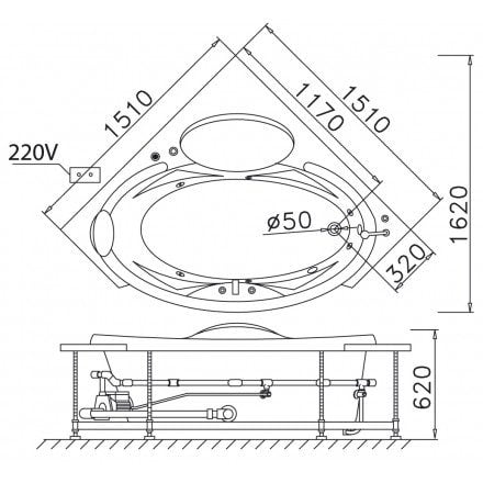 Bản vẽ kỹ thuật bồn tắm Caesar MT5150A
