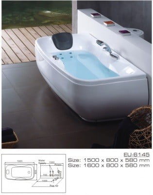 Ảnh mẫu và bản vẽ kĩ thuật của bồn tắm Euroking EU-6145