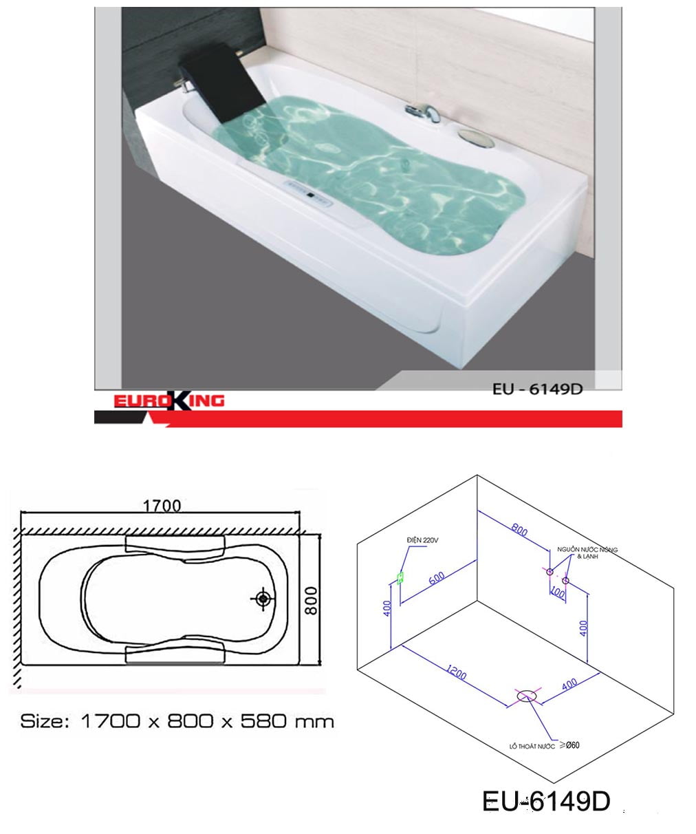 Bản vẽ kĩ thuật bồn tắm EuroKing EU-6149