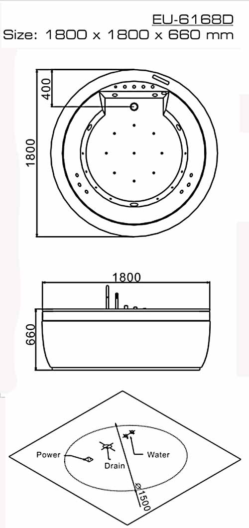 Bản vẽ kĩ thuật bồn tắm EuroKing EU-6168D