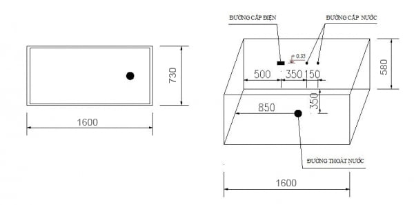 Bản vẽ kĩ thuật Bồn tắm  Govern JS-0796