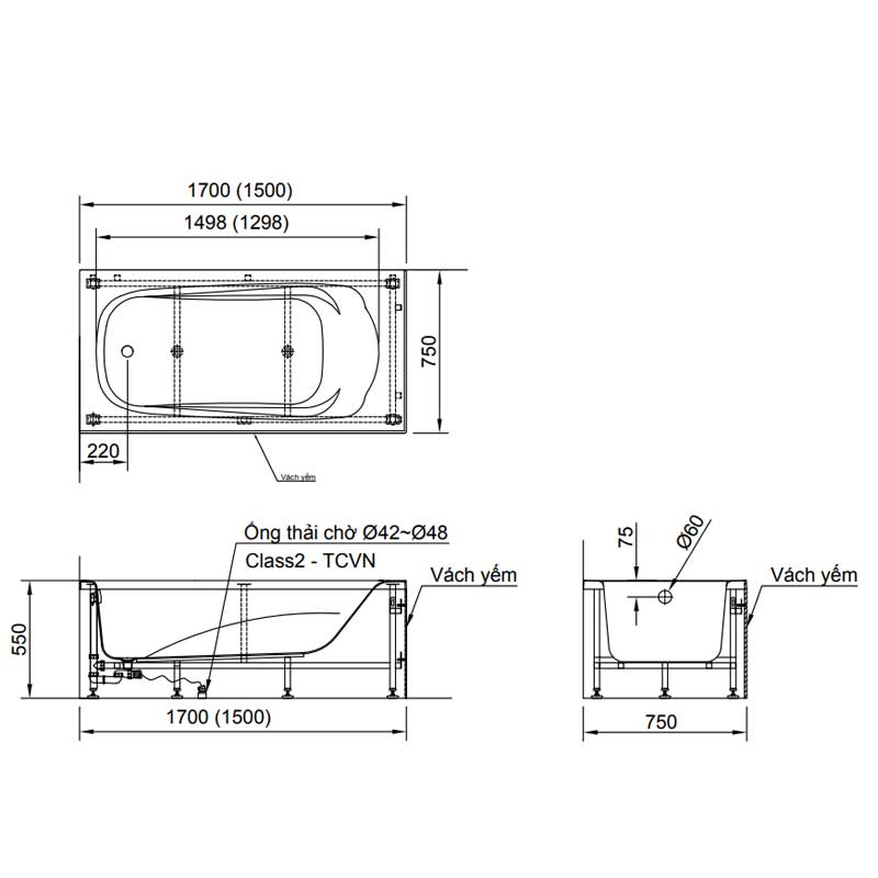 Bản vẽ kỹ thuật bồn tắm Inax FBV-1502SR/L