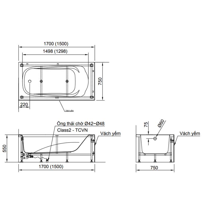 Bản vẽ kỹ thuật bồn tắm Inax FBV-1702SR,L
