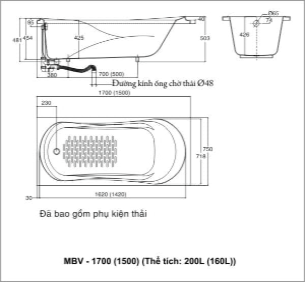 Bản vẽ kỹ thuật bồn tắm Inax MBV-1500
