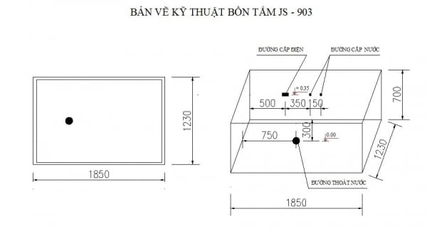 Bản vẽ kỹ thuật bồn tắm Govern JS 903