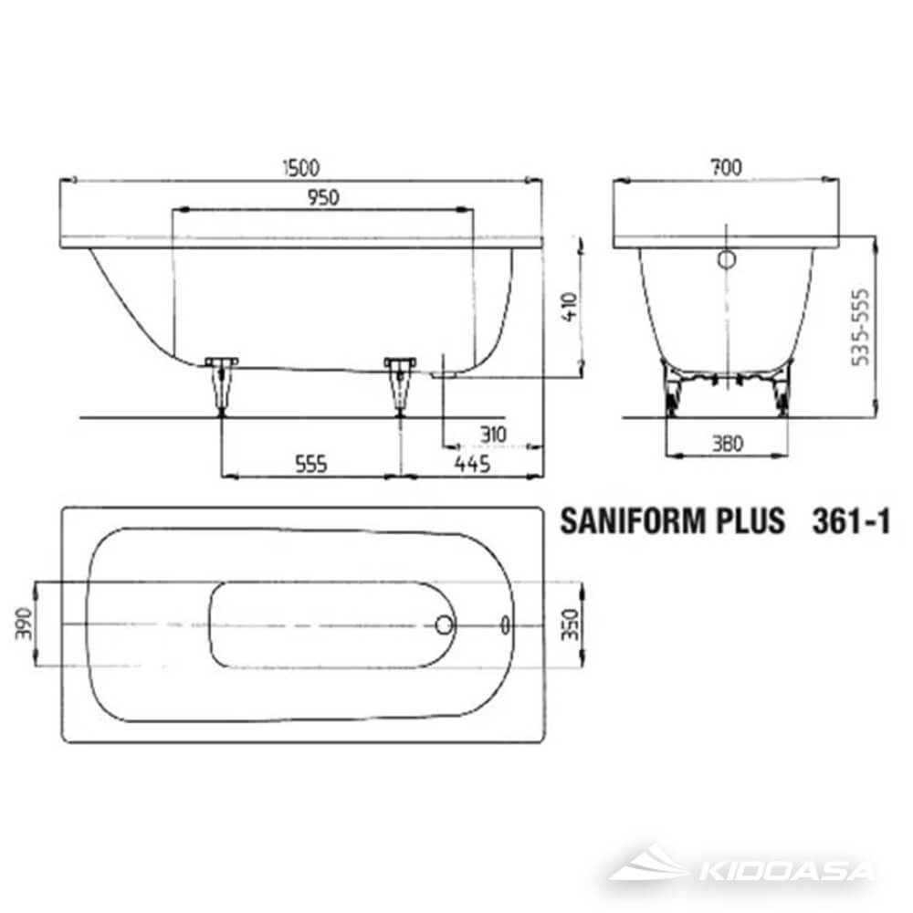 Bản vẽ kỹ thuật bồn tắm Kaldewei Saniform Plus 361-1