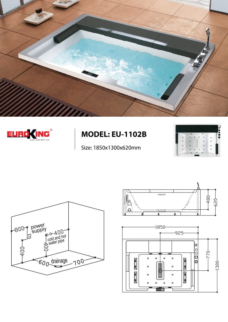 Bản vẽ kĩ thuật bồn tắm EuroKing EU-1102B