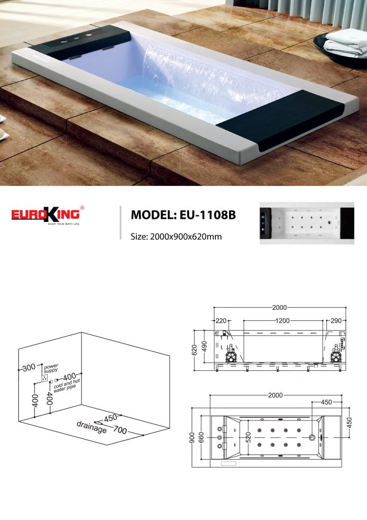 Bản vẽ kĩ thuật bồn tắm EuroKing EU-1108B