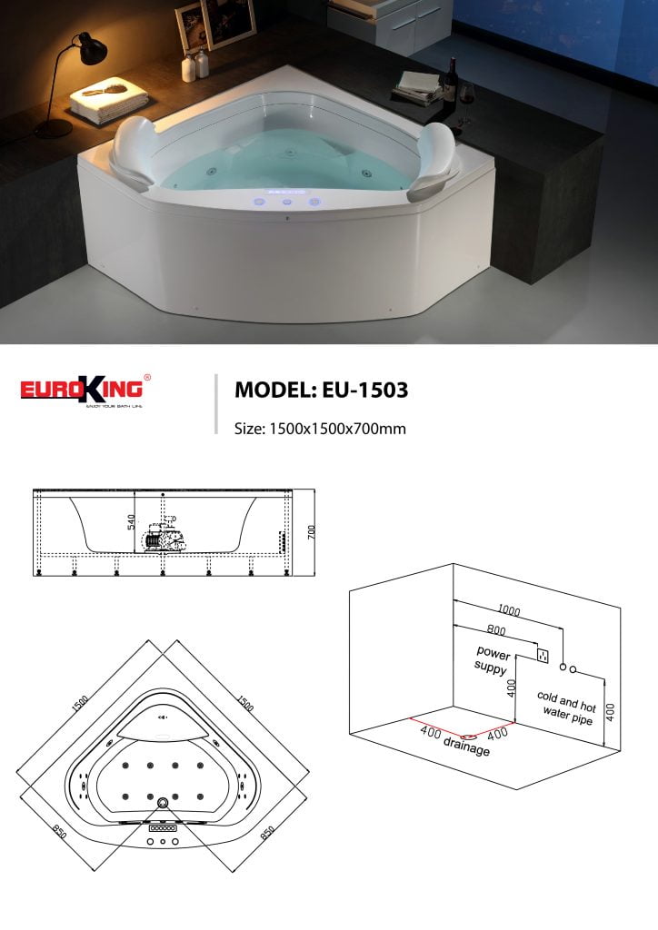 Bản vẽ kĩ thuật bồn tắm EuroKing EU-1503