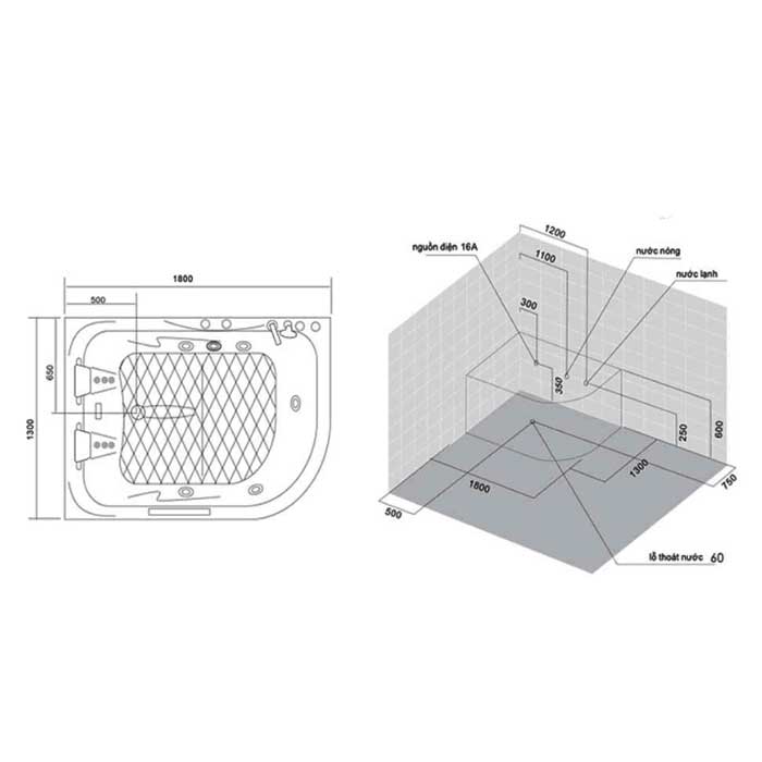 Bản vẽ kỹ thuật bồn tắm Nofer PM-1010