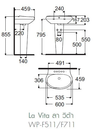 Bản vẽ kỹ thuật Chậu rửa mặt American standard WP-F511/F711