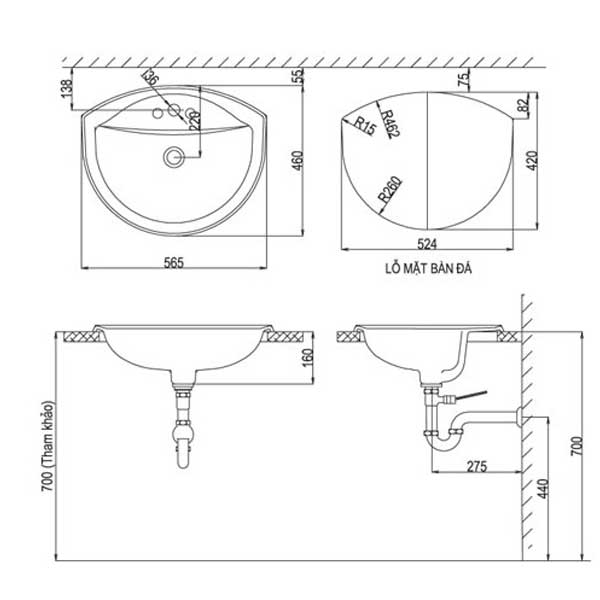 Bản vẽ kỹ thuật chậu rửa mặt Inax AL-2396V